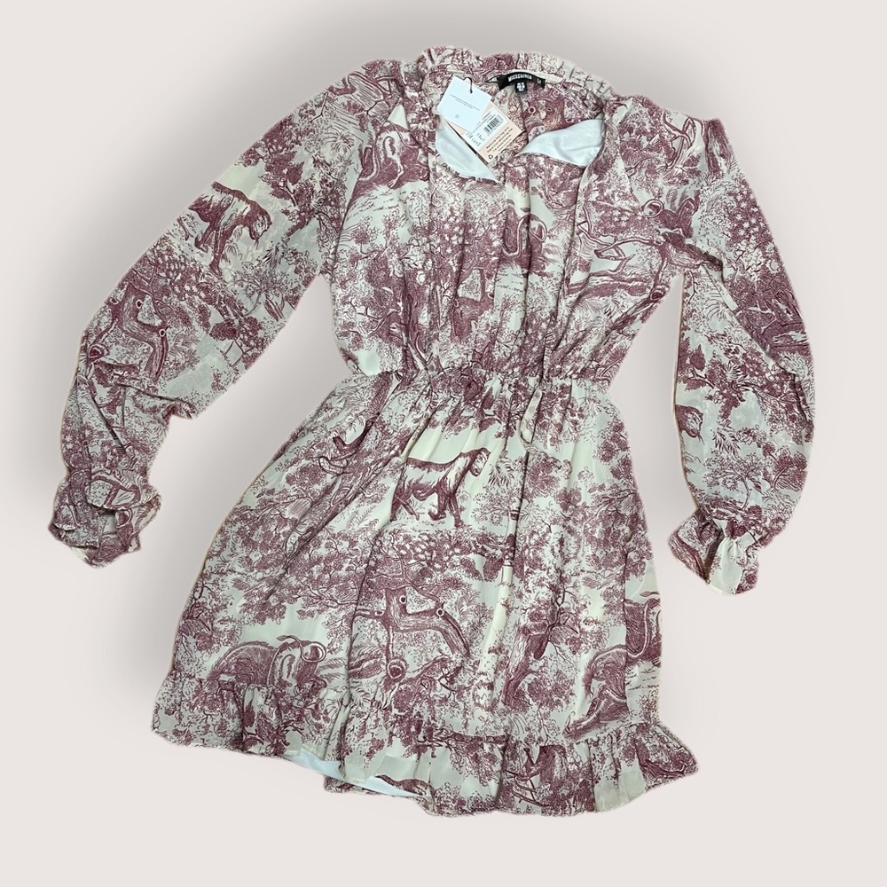 Missguided red china print frill plunge smock dress | US 6